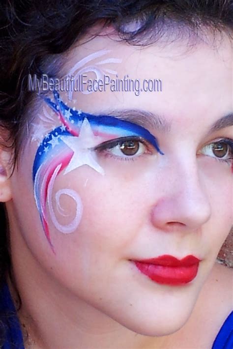 Patriotic Independence Day Face Paint Red White And Blue Eye Swirl