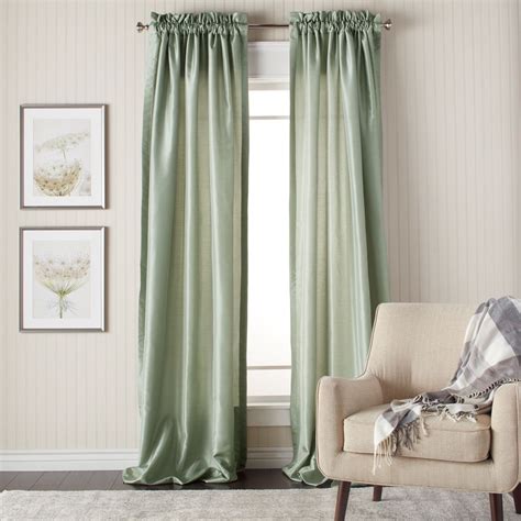 Set 2 Faux Silk Sage Green Window Curtains Panels Drapes Pair 84 Inch L