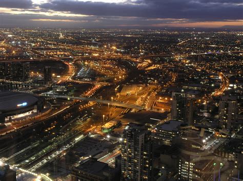 Lighted Up Melbourne Cityscape At Night In Victoria Australia Image