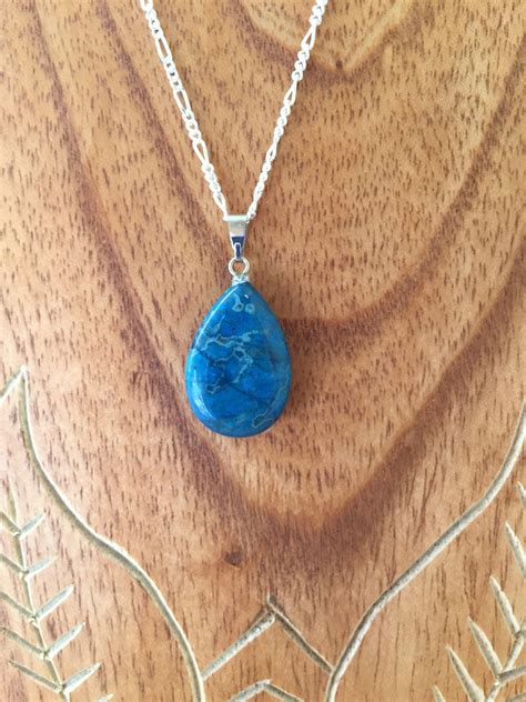 Aqua Blue Stone Pendant Necklace Etsy