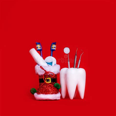 Dental Care Dentist Merry Christmas Card Tooth Model Santa`s Shoe With