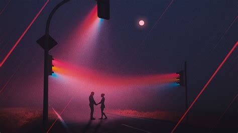 Love Couple Traffic Lights Neon Artwork 4k Wallpapers Hd