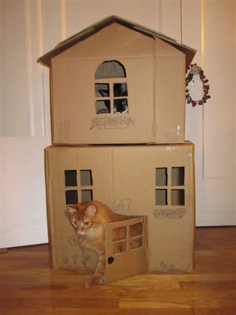 2 Story Cat House I Made From Cardboard Boxes Cat Play House Diy Cat