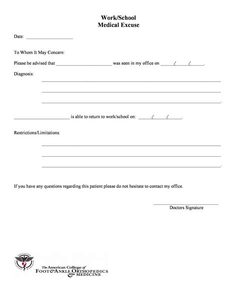 Printable Fake Doctors Note With Signature