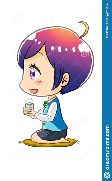 Manga Kawaii Chibi Female Office Worker Illustration Magnifying Glass
