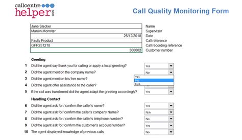 Free Call Monitoring Evaluation And Coaching Form