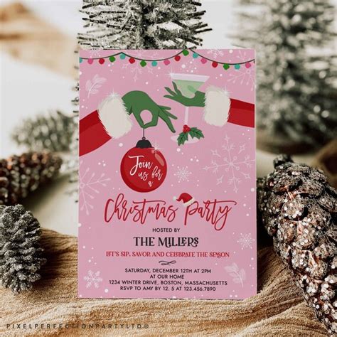 Editable Christmas Party Invitation Adult Christmas Cocktail Etsy