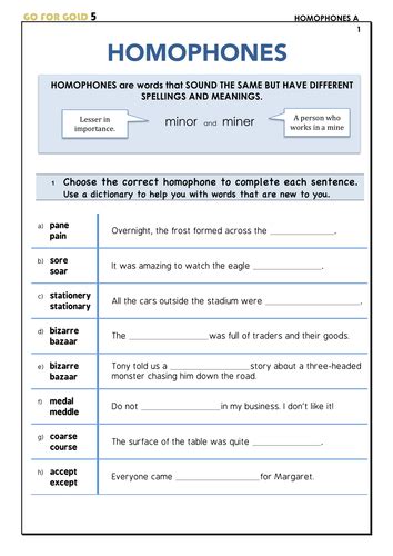 Ks2 Speech And Language Homophones Worksheet Goforgoldlearnings Shop