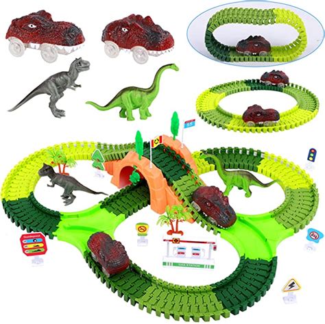 Dinosaur Race Track Toy Set 153 Pieces With Bonus Electric Dinosaur Car
