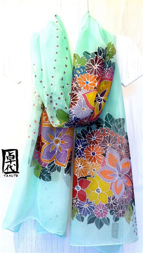 Hand Painted Silk Scarf Silk Scarf Japanese By Silkscarvestakuyo