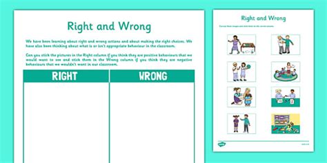 Right And Wrong Worksheet Cfe Right Wrong Twinkl