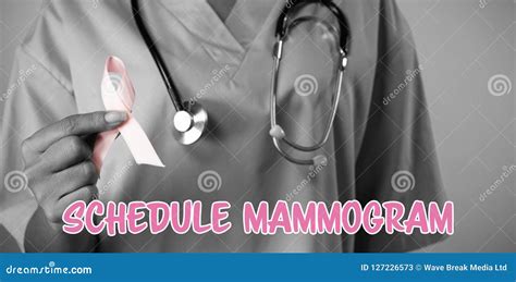 Composite Image Of Schedule Mammogram Text With Breast Cancer Awareness Ribbon Stock Image