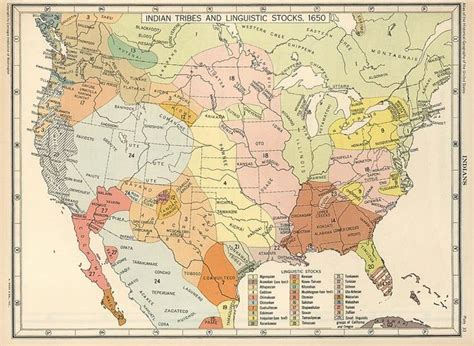 1650 Us Map Of Native American Indian Tribes And Linguistic Stocks Territory Tribal Spirit