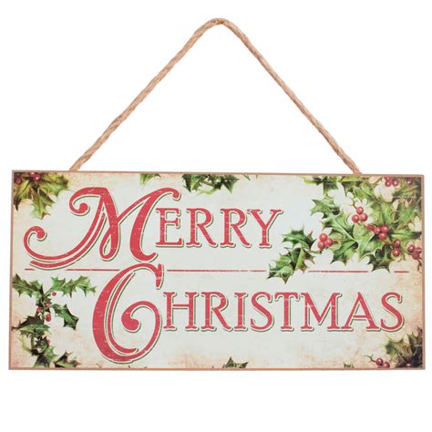 12 Wooden Sign Merry Christmas With Holly Ap8274