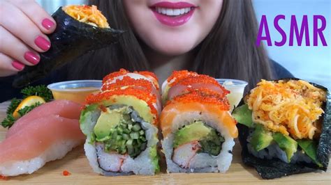 asmr sushi platter mukbang satisfying eating sounds youtube