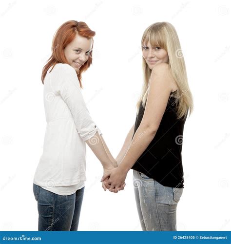 Rote Und Blonde Behaarte Mädchen Hände Anhalten Stockbild Bild von freundlich hell