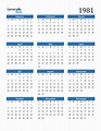 Free 1981 Calendars in PDF, Word, Excel