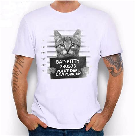 Hot Sale 2019 New Summer Fashion Mens Short Sleeve Bad Kitty T Shirt Funny Cat Design Shirts