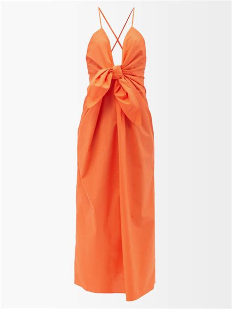 Orange Lolita Tie Front Organic Cotton Poplin Dress Mara Hoffman Matchesfashion Uk