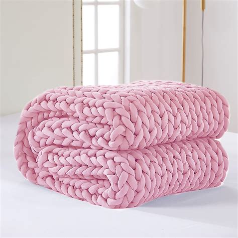 Dreamz 9kg Pink Knitted Weighted Blanket Chunky Bulky Knit Throw