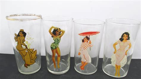 4 Vintage Girlie Pin Up Glasses 1940s 50s Risque Barware Etsy