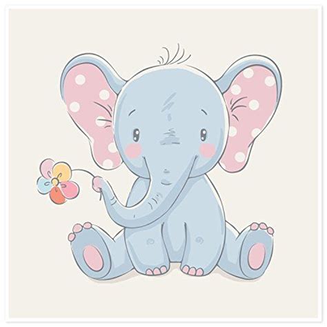 Poster Für Kinderzimmer Elefant Mit Blümchen Cartoon Elefanten