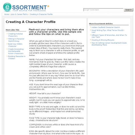 Creating A Character Profile Pearltrees