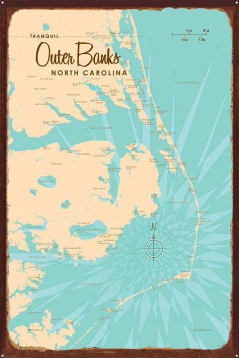 Outer Banks North Carolina Rustic Metal Sign Map Art Outer Banks