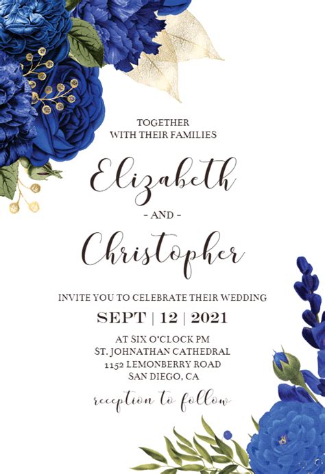 Blue Bouquets Wedding Invitation Template Free Greetings Island