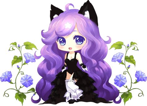 Purple Kitty Flowers By Miizue On Deviantart Anime Wolf Girl Cute