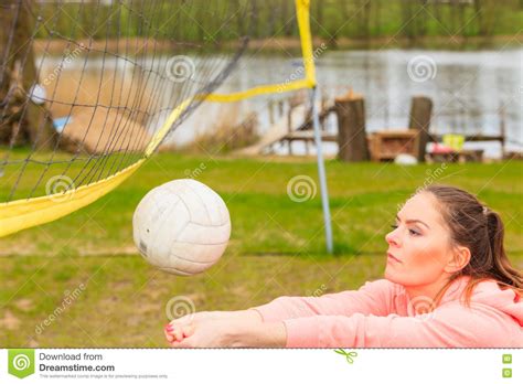 Volleyball Player In Action Outdoor On Court Stock Photo Image Of
