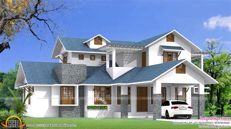 I'm surprised not more houses opt for a blue exterior. Beautiful blue roof house plan - Kerala home design and ...