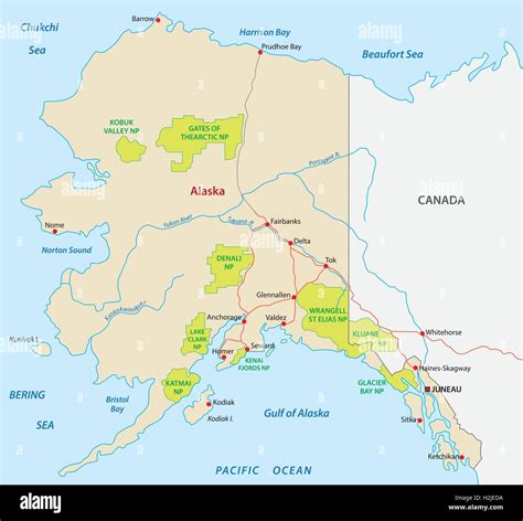 Alaska National Park Map Stock Vector Image And Art Alamy