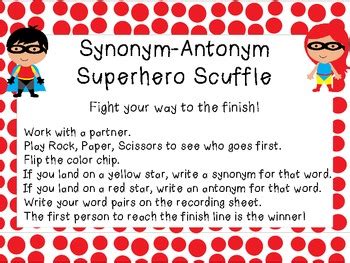 Superhero Scuffle: Synonym and Antonym Review | TpT