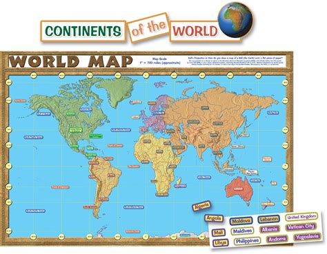 World Map Repositionable Bulletin Board Display Set Tcr4410