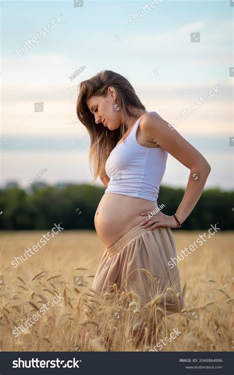 Beautiful Pregnant Woman Naked Belly Relaxing Stock Photo 2068864886