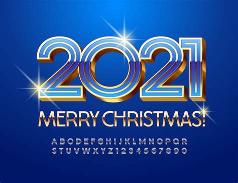 Feliz Navidad 2021 Fuente Azul Brillante Y Oro Números Y Letras Del