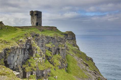 Tower Ruin Over Steeply Cliffs At Irish West Coast Stock Image Image