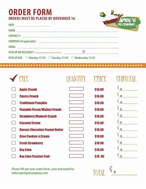 Bakery Order Form Template Free Luxury Delicious Media For Aprils Pie