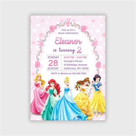 Princess Birthday Invitations Disney Girl Birthday Party Etsy