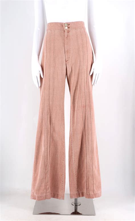 70s High Waisted Dusty Rose Seamed Denim Bell Bottoms Jeans Sz 28 Vintage 1970s Brushed Cotton