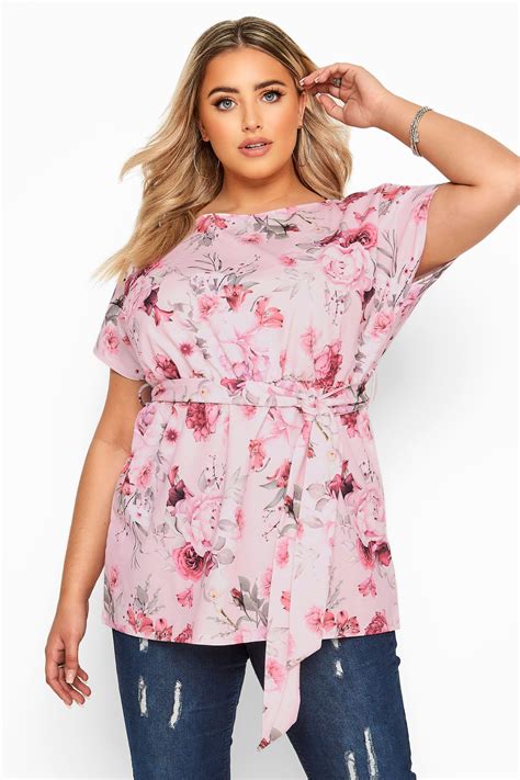 Yours London Light Pink Floral Belted Peplum Top Yours Clothing