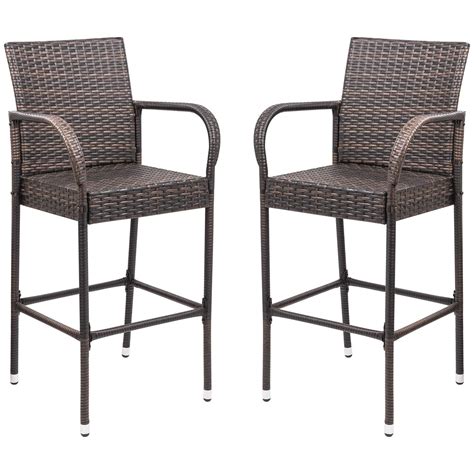 Walnew Wicker Patio Bar Stools Indoor Outdoor Garden Pool Lawn Backyard