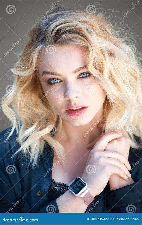 Young Beautiful Modern Woman Outdoors With Expressive Makeup Stock