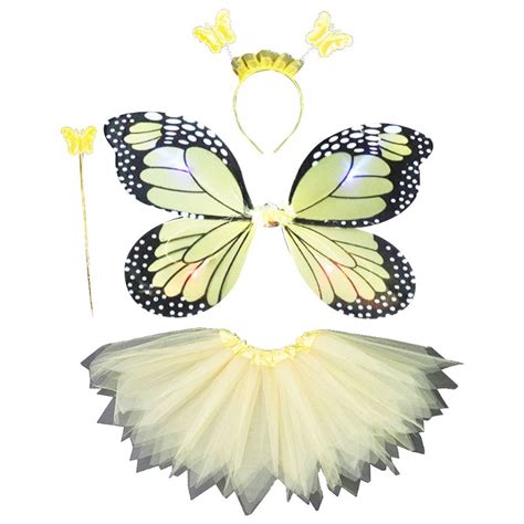 Kids 4pcs Fairy Costume Set Led Simulation Butterfly Wings Pointed Tutu
