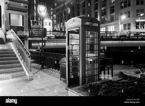 London Telephone Booth Night Black White Stock Photo Royalty Free