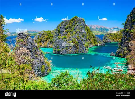 Blue Lagoon Tropical Landscape Aerial View At The Coron Island Bay In