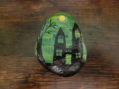 Haunted House Painted Rock Etsy