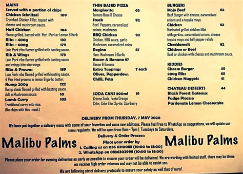 Malibu Palms Posts Ladysmith Kwazulu Natal Menu Prices