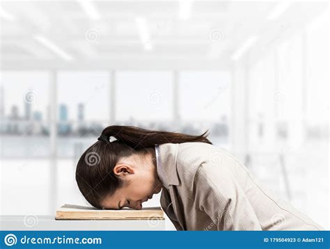 Exhausted Business Woman Face Down Sleeping Stock Image Image Of
